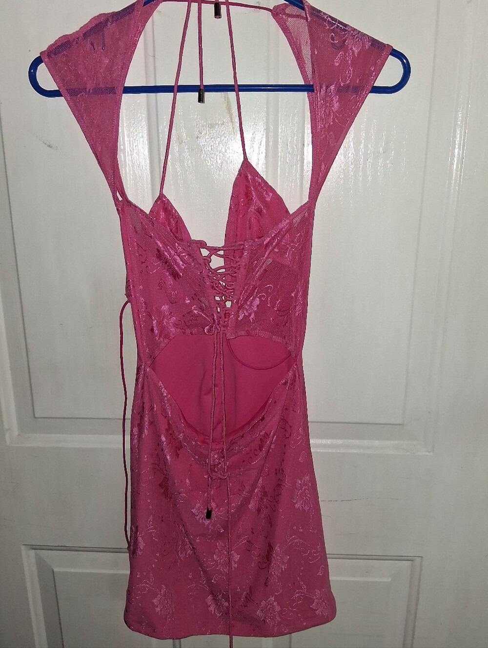 Outcast Lace-Back Pink Halter Minidress Nightdress Size Xs